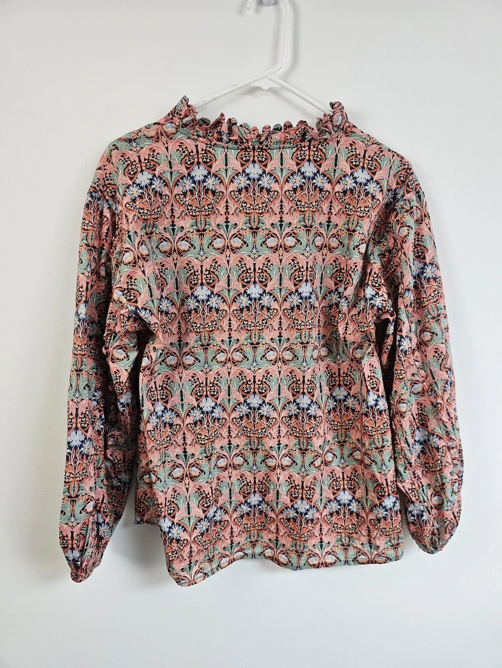 J. Crew × Liberty London Fabric Scalloped Tie Neck Floral Flowy Puff Sleeve Blou